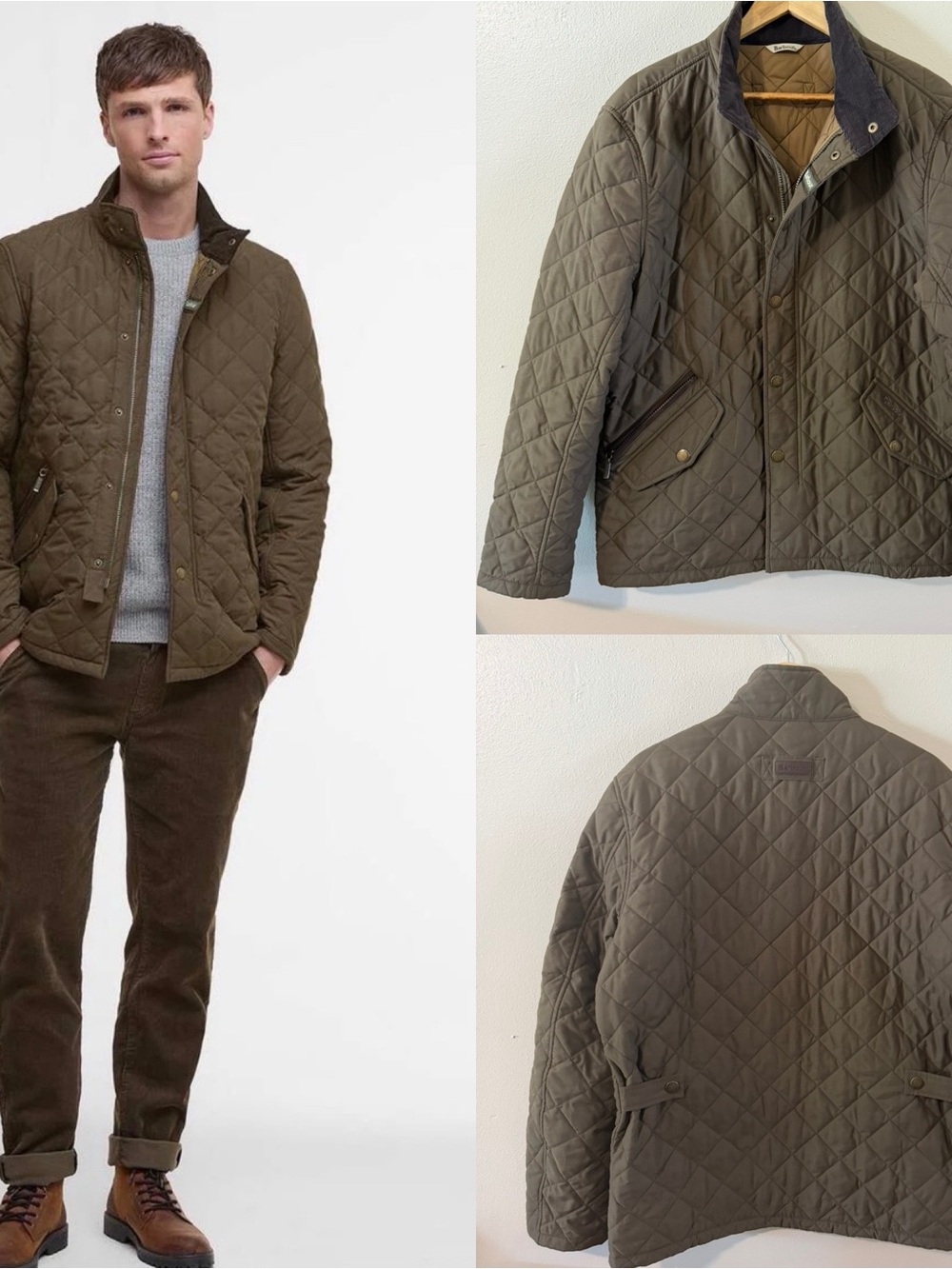 Barbour | Men’s Shoveler Quilted Jacket / Chore Coat, Dark Olive, large